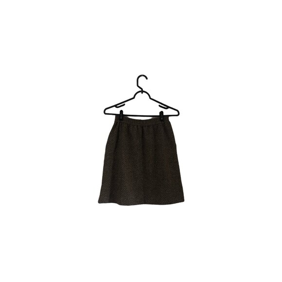 J Crew Brown Chevron Wool Blend Leather Trim Pockets Skirt Size 0 - Picture 4 of 7